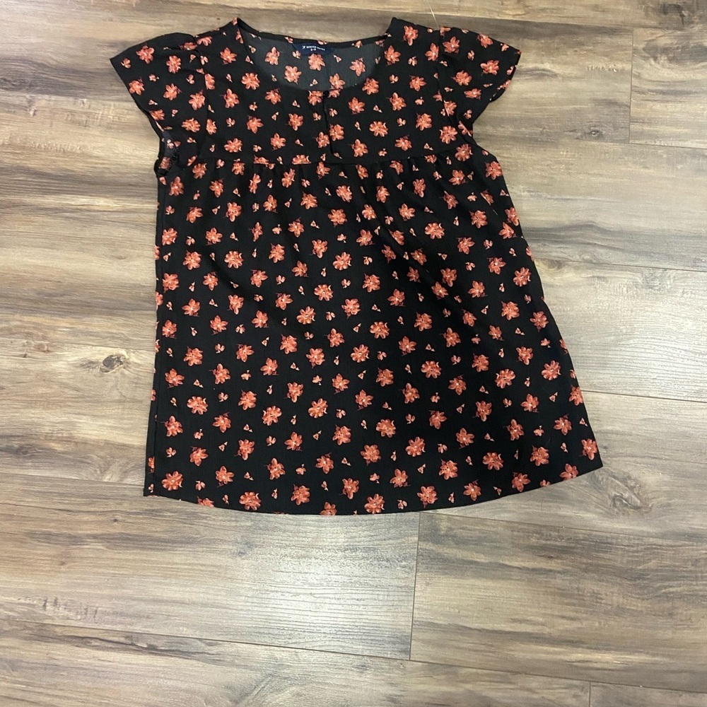 💗Floral Black and Orange Babydoll Top - Picture 2 of 3